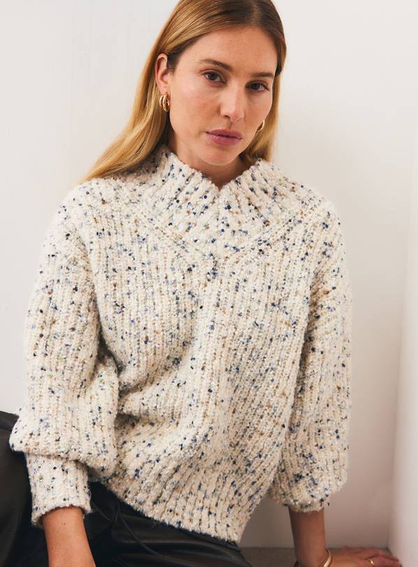 Multi-Coloured Fancy Yarn Popcorn V-Neck Jumper XL